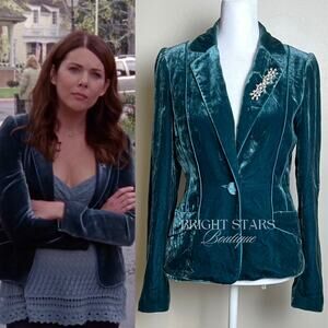 Extremely Rare Teal Velvet Blazer With Pin / Brooch ASO Lorelai Gilmore Girls